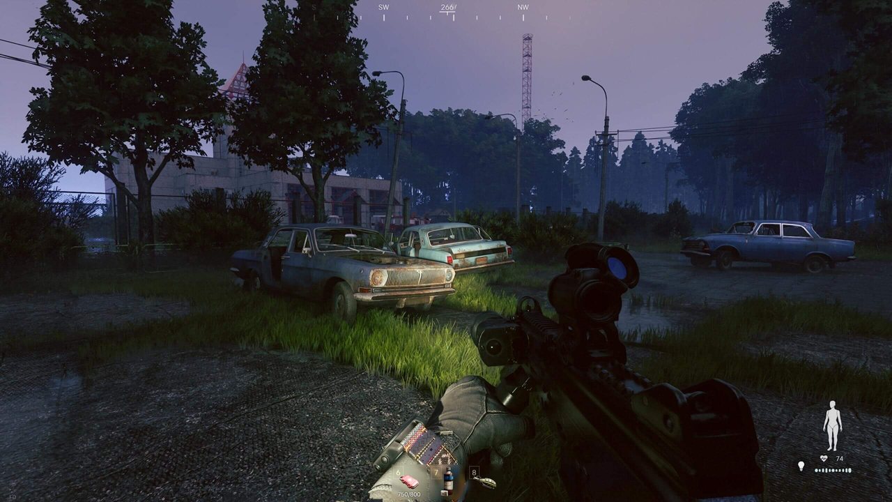 Active Matter operative walking through a village street at dusk
